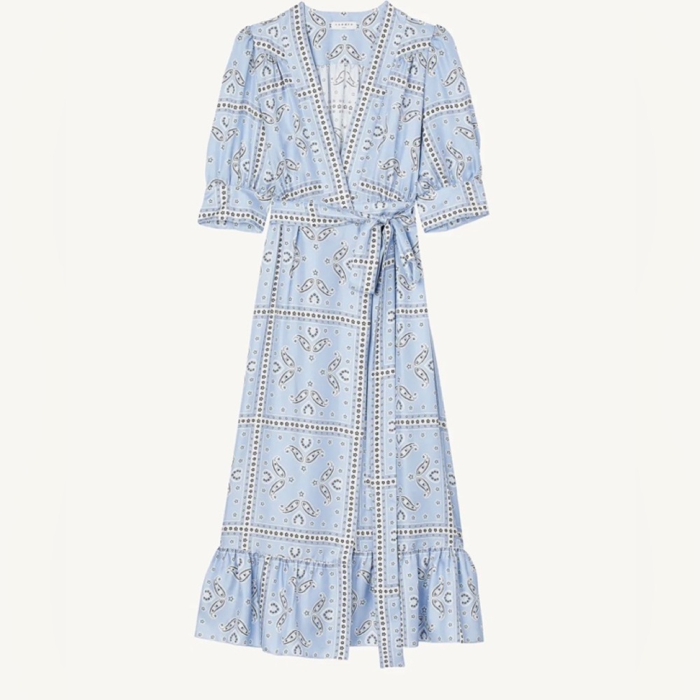 Sandro Long Wrapover Dress with Bandana Print
